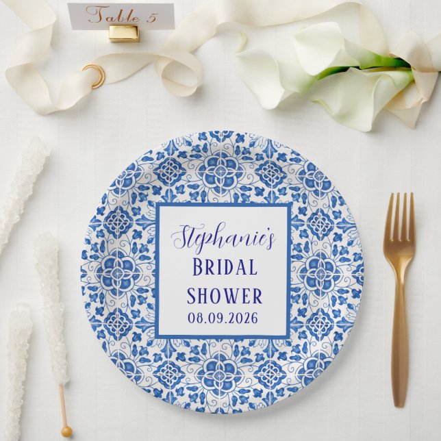 Portugiesisches Tiles Blue Mediterranes Brautparty Pappteller (Hochzeit)