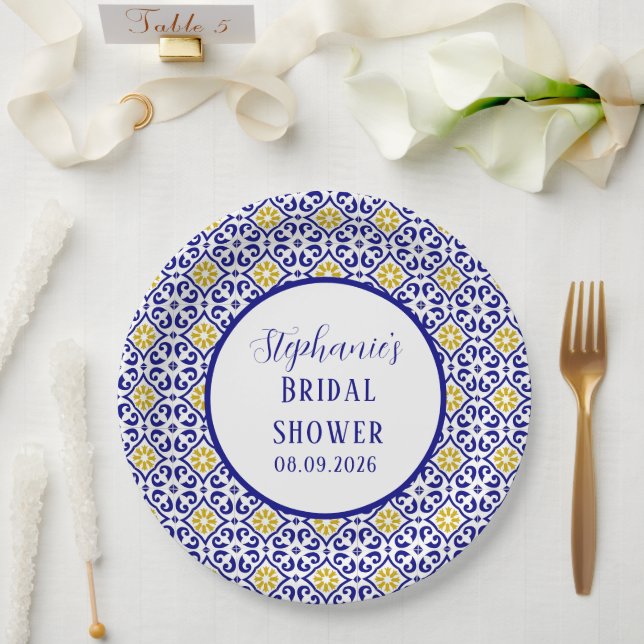 Portugiesisches Tiles Blue Mediterranes Brautparty Pappteller (Hochzeit)