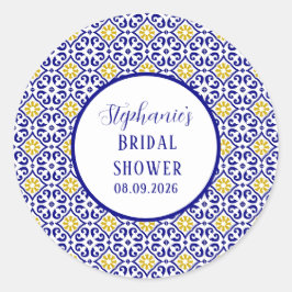 Portugiesisches Tiles Blue Mediterranes Brautparty Runder Aufkleber