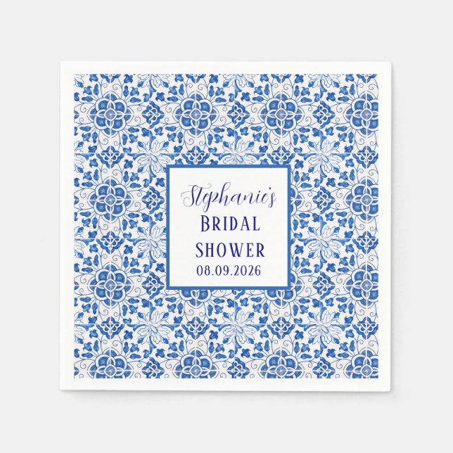 Portugiesisches Tiles Blue Mediterranes Brautparty Serviette (Vorderseite)