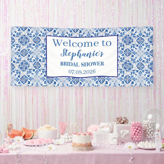 Portugiesisches Tiles Blue Rustic Elegantes Brautp Banner (Party)