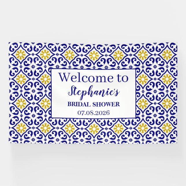 Portugiesisches Tiles Blue Rustic Elegantes Brautp Banner (Horizontal)