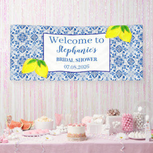 Portugiesisches Tiles Blue Rustic Lemons Brautpart Banner