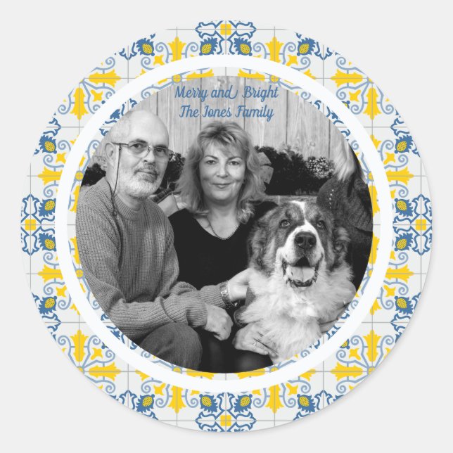 Portugiesisches Tiles-Foto für Weihnachtsferien Runder Aufkleber (Vorderseite)