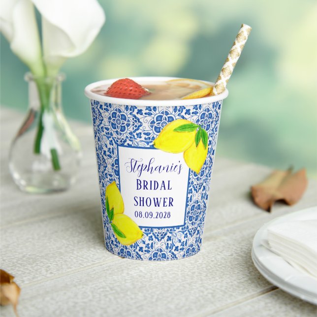 Portugiesisches Tiles Lemon Mittelmeer Brautparty Pappbecher (In Situ)
