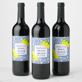 Portugiesisches Tiles Lemon Mittelmeer Brautparty Weinetikett