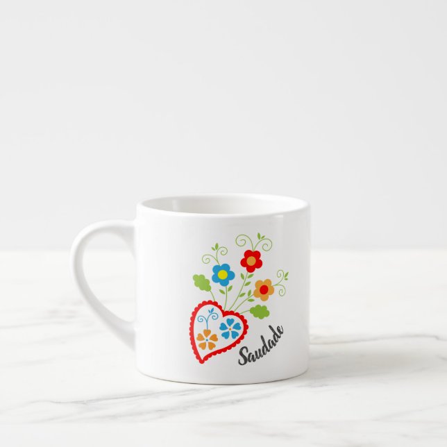 Portugiesisches Volksherz mit saudade Wort Espressotasse (Links)