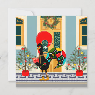 Portugiesisches Weihnachtshaus mit Hahn Grüßen Karte