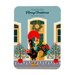 Portugiesisches Weihnachtshaus mit Rooster-Grüße Magnet