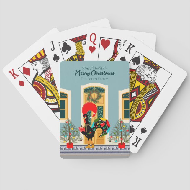 Portugiesisches Weihnachtshaus mit Rooster-Grüße Spielkarten (Rückseite)