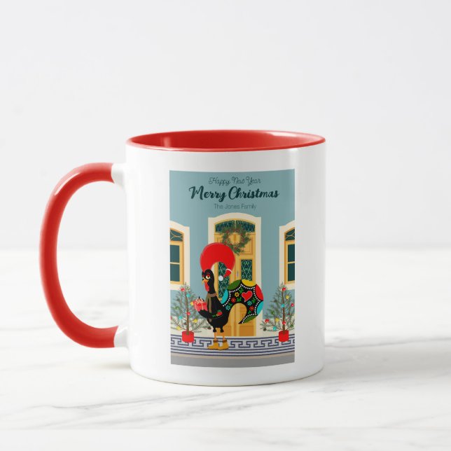 Portugiesisches Weihnachtshaus mit Rooster-Grüße Tasse (Links)