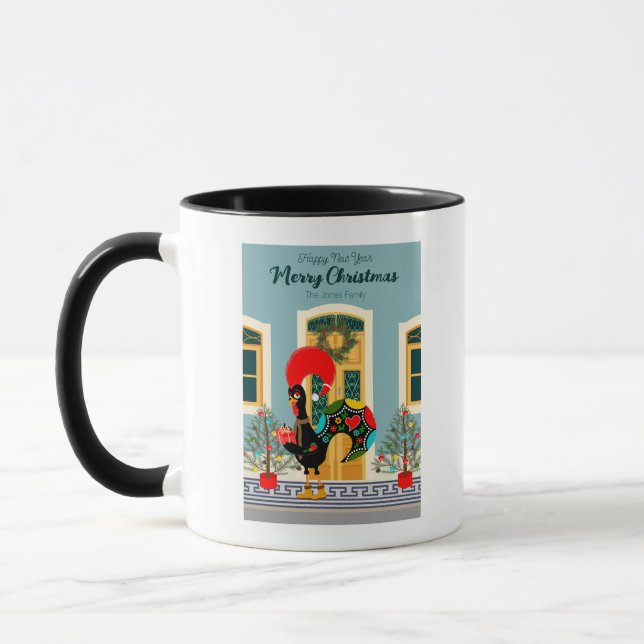 Portugiesisches Weihnachtshaus mit Rooster-Grüße Tasse (Links)