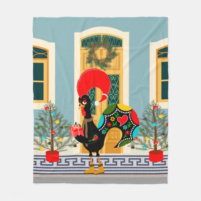 Portugiesisches Weihnachtsschmuckhaus mit Rooster Fleecedecke (Vorderseite)