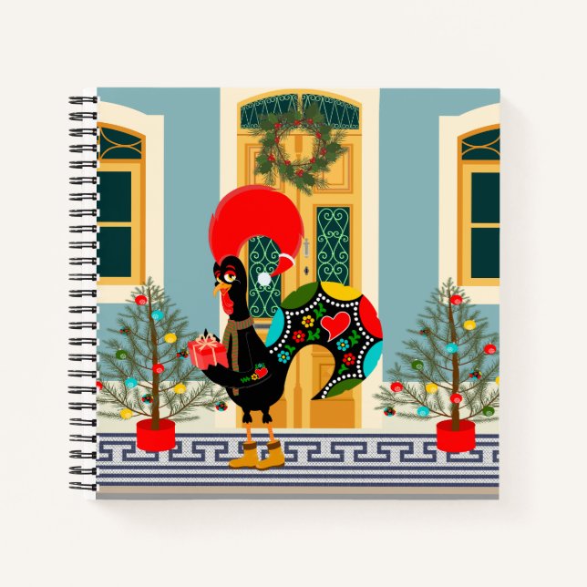 Portugiesisches Weihnachtsschmuckhaus mit Rooster Notizbuch (Vorderseite)