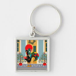 Portugiesisches Weihnachtsschmuckhaus mit Rooster Schlüsselanhänger