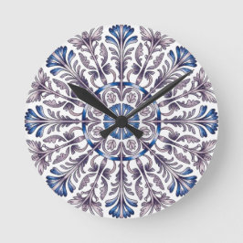 Portuguese Azulejo Blue Floral Pattern Wall Clock Runde Wanduhr