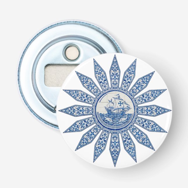 Portuguese Azulejo Ship Compass Rose Bottle Opener Flaschenöffner (Vorderseite)