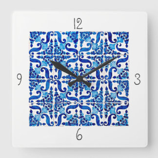 Portuguese Azulejo Square Wall Clock Quadratische Wanduhr