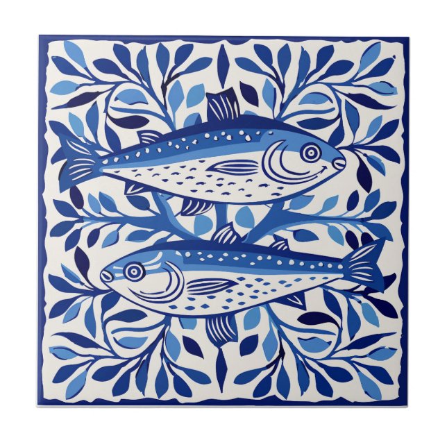 Portuguese Blue and White Sardine Fliese (Vorderseite)