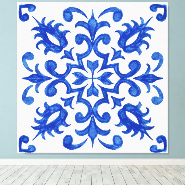 Portuguese Blue Tile central round medallion Leinwanddruck (Insitu (Holzboden))