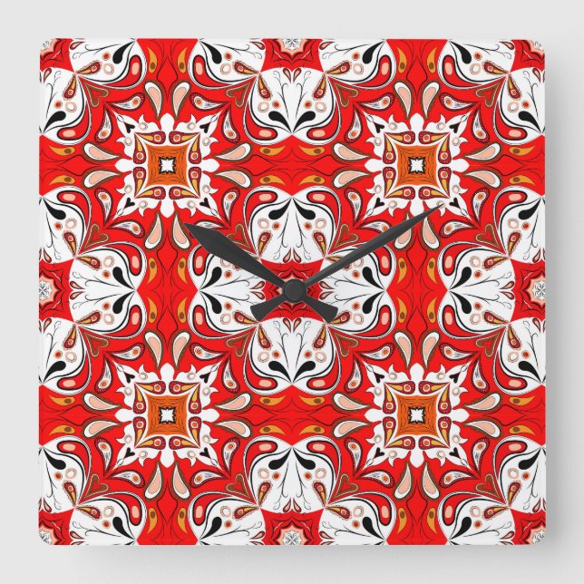 Portuguese Ceramic Tile Pattern Quadratische Wanduhr (Vorderseite)