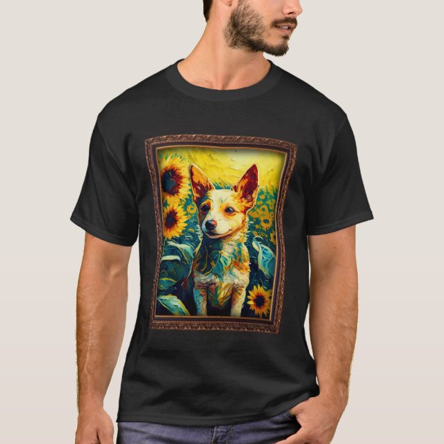 Portuguese Podengo Pequeno Painting Sunflower Flow T-Shirt (Vorderseite)