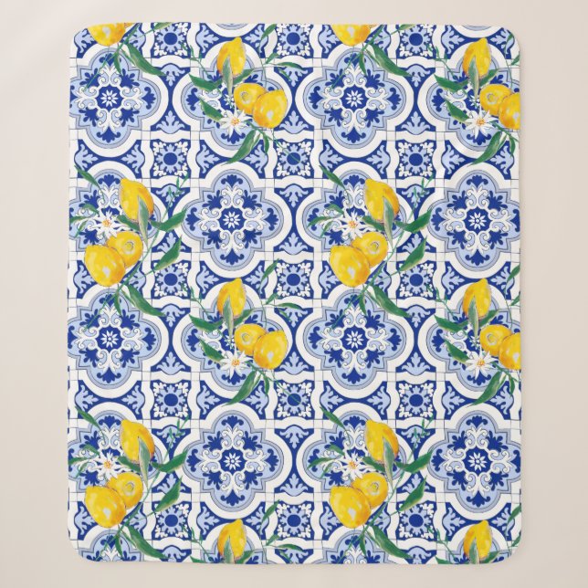 Portuguese tiles,lemons,fruit,summer art        sherpadecke (Vorderseite)