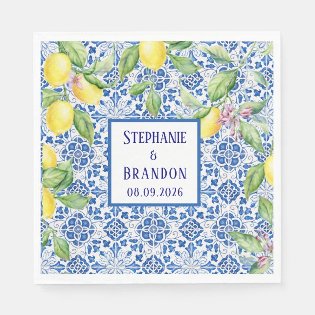 Portuguese Tiles Lemons Mediterranean Wedding Serviette (Vorderseite)