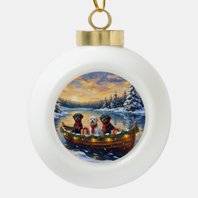 Portuguese Water Dog Christmas Boat Holiday Keramik Kugel-Ornament (Vorderseite)