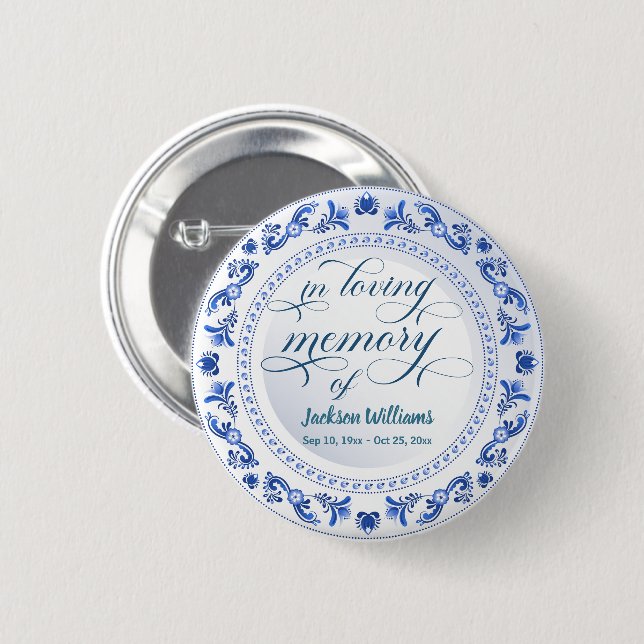 Porzellan Blauer Beerdigungsensake Button (Vorne & Hinten)