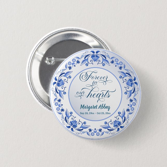 Porzellan Blauer Beerdigungsensake Button (Vorne & Hinten)