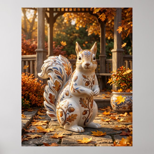 Porzellan Eichhörnchen Eichen Garten Poster (Vorne)