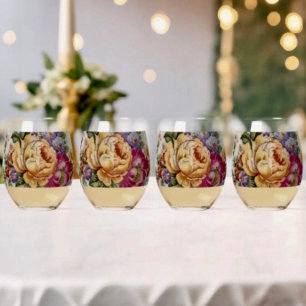 Porzellan Inspiriert Blumenbrille, stemless Weinglas Ohne Stiel