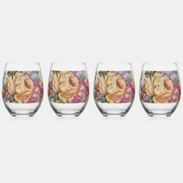 Porzellan Inspiriert Blumenbrille, stemless Weinglas Ohne Stiel