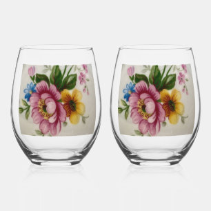 Porzellan-inspirierte Blumendesigns Weinglas Ohne Stiel