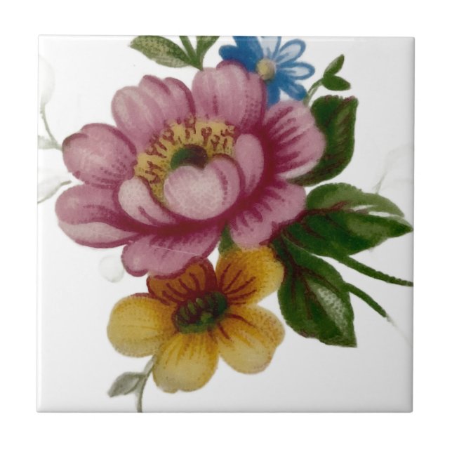 Porzellan-inspirierte Flora Fliese (Vorderseite)