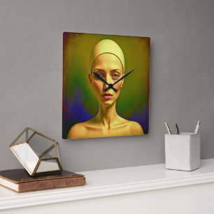 Porzellan-Soul - Farbiges Portrait Quadratische Wanduhr