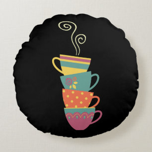 Porzellanbecher, Tee, Kaffee, dampfend Rundes Kissen