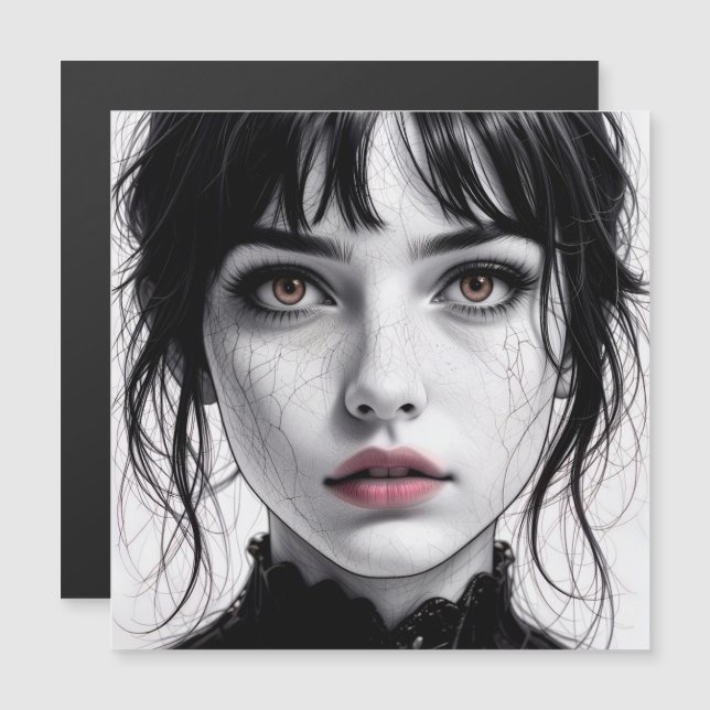 Porzellangesicht mit gefesseltem Herzen. Magnetkarte (Vorne/Hinten)