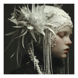 Porzellanmädchen mit Blumen-Spitzen-Diadem-Porträt Fotodruck