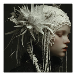 Porzellanmädchen mit Blumen-Spitzen-Diadem-Porträt Poster