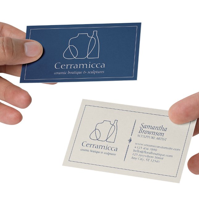 Porzellanskulptur Vase Keramik Visitenkarte (Navy Beige Porcelain Sculpture Vase Ceramic Business Card)