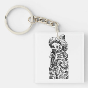 Posada Calavera mit Schnurrbart und Tequila Schlüsselanhänger