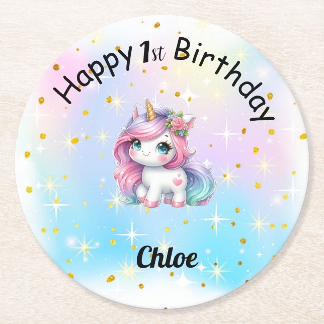 Posavasos de Cumpleaños Personalizado Runder Pappuntersetzer (Vorderseite)
