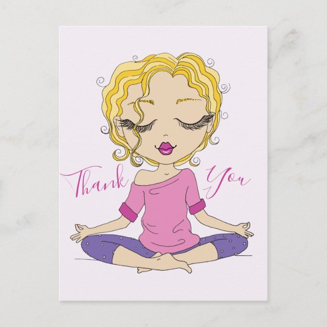 Pose de fille de yoga mignonne Merci | Carte posta (Devant)