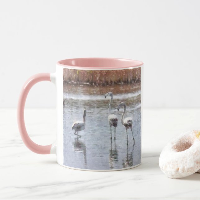 Pose Flamingo Wasserfarbe Tasse (Mit Donut)