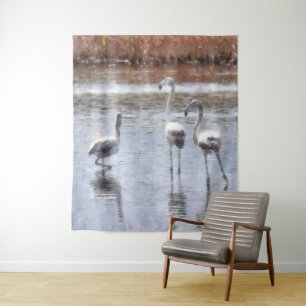 Pose Flamingo Wasserfarbe Wandteppich