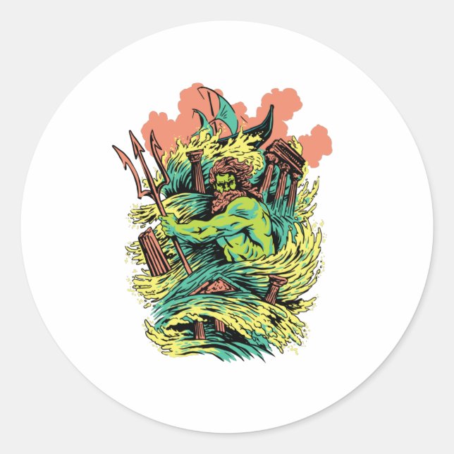 Poseidon God Mythology Greece Runder Aufkleber (Vorderseite)