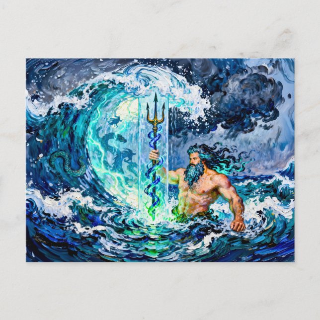 Poseidon Gott des Meeres Postkarte (Vorderseite)