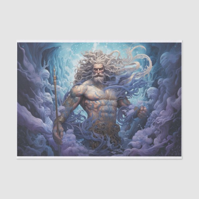 Poseidon Griechischer Gott unter Meer Dekoupage Seidenpapier (Vorderseite)